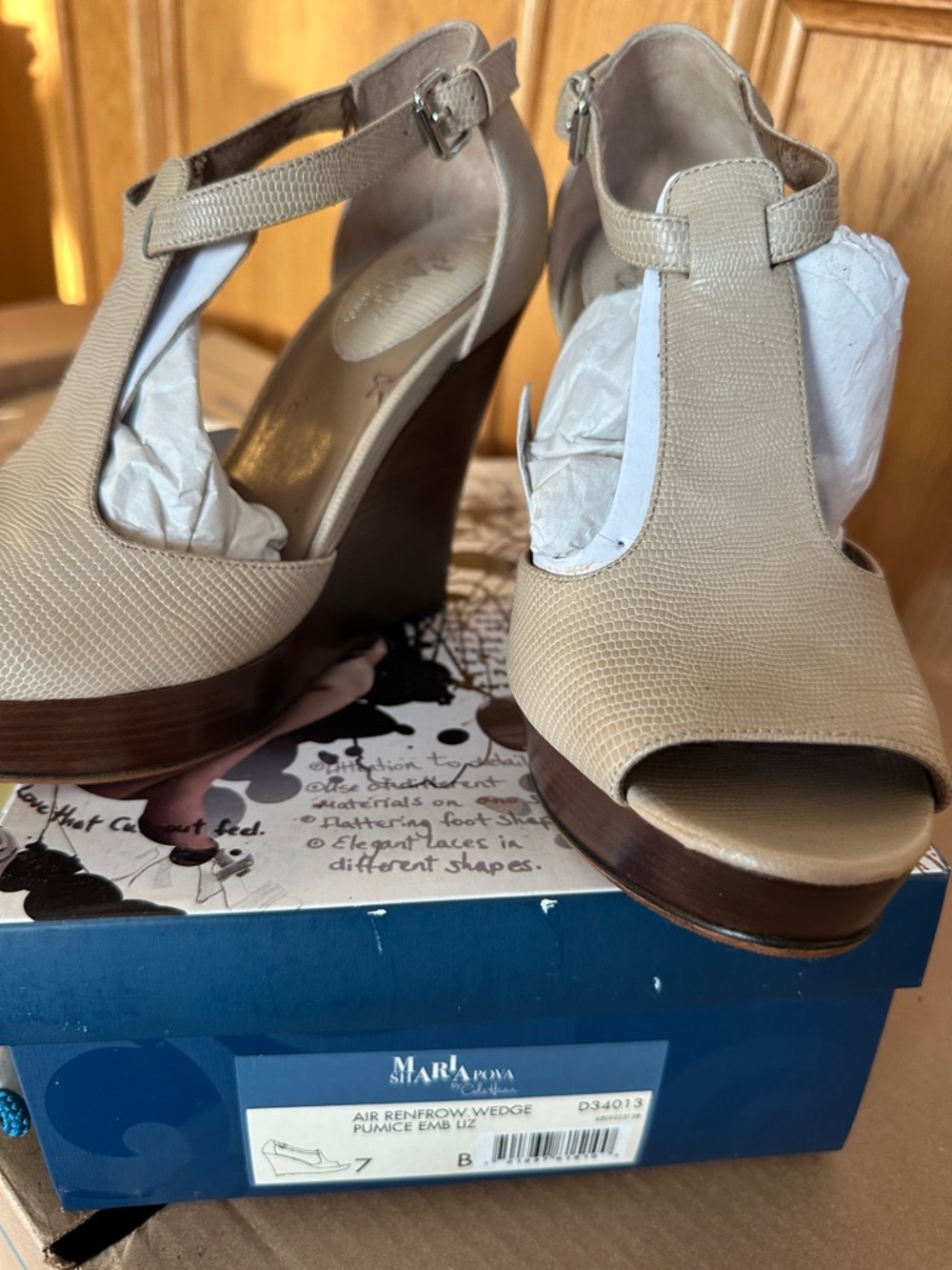 Maria Sharapova by Cole Haan Air Renfrow Wedge | Pumice Emb Liz | Size 7 | NEW